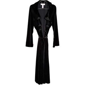 Oscar de la Renta Pink Label Black Velvet Ruffle Duster Robe L